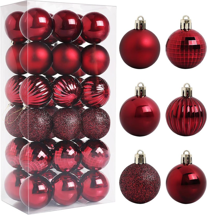 TranquilBliss 36 Pcs-1.57" Christmas Ball Ornaments, Shatterproof Hanging Balls, Tree Decorations for Xmas Tree, Wreath Decor, Holiday Party, Burgundy - Image 1